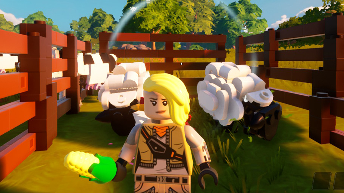 Lego character in farm with different animals