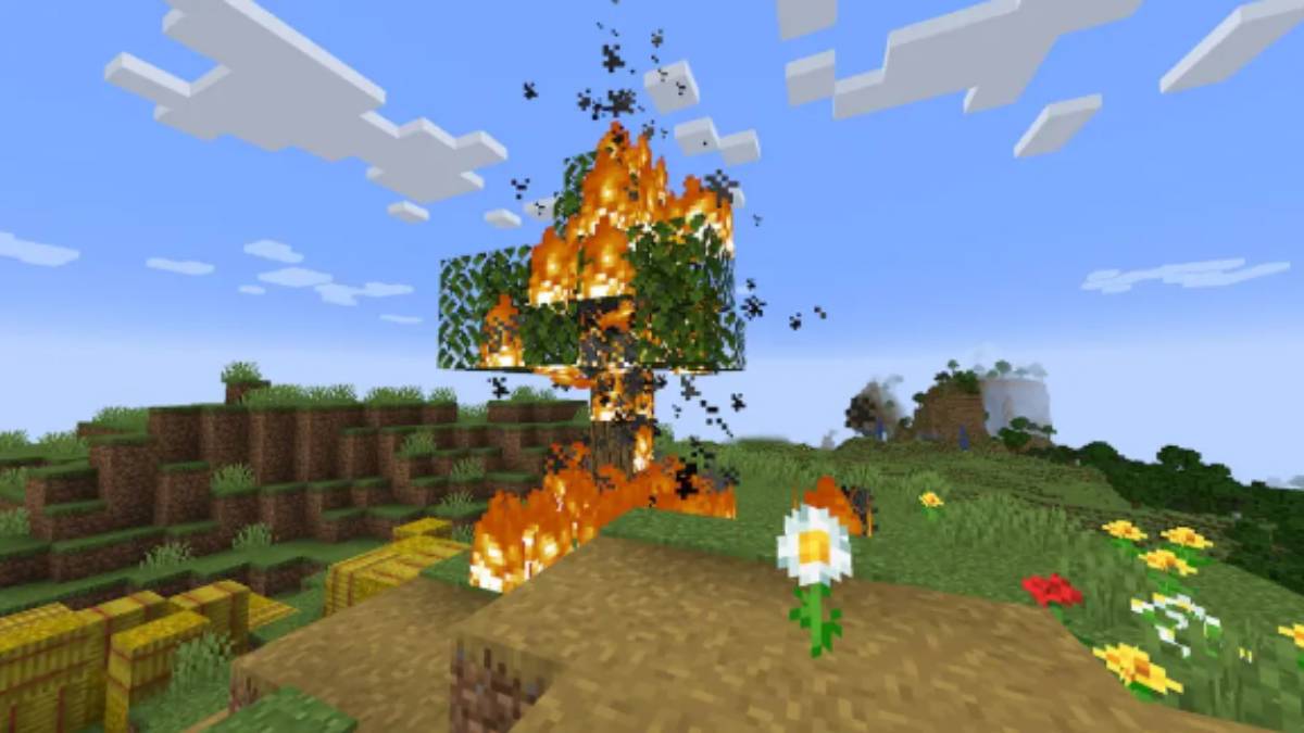 Burning tree in Minecraft