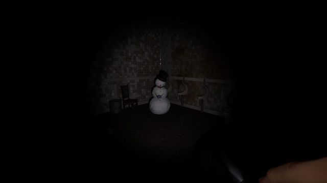 A snowman holding a Mysterious Part for the Phasmophobia Holiday 2023 event.