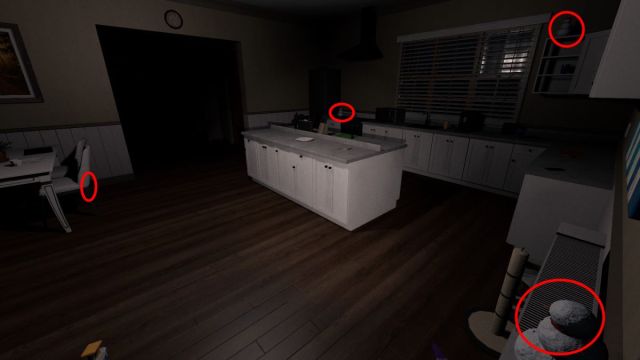 The four snowmen in the kitchen in Phasmophobia during the Holiday event 2023.