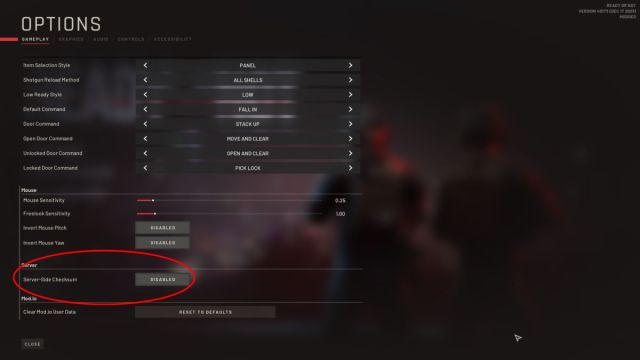 The Options menu in Ready Or Not.