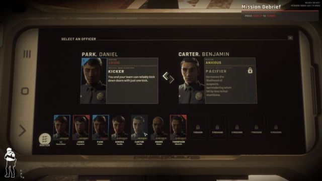 The menu to swap AI officers in Ready or Not.