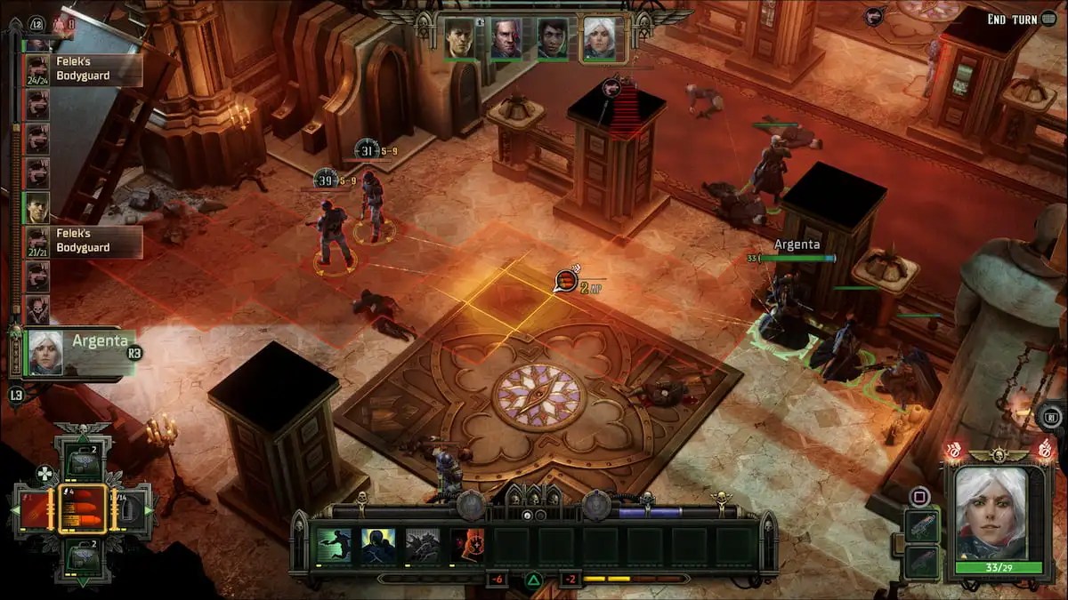 argenta using burst shot to take down a group of enemies in warhammer 40k rogue trader