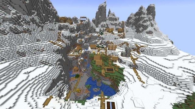 Snowy village on the cliff