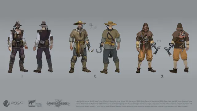 Various character clothes in Warhammer 40K Rogue Trader