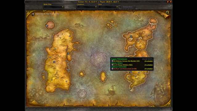 WoW Classic Map with Questie, showing Kalimdor and Eastern Kingdoms zones