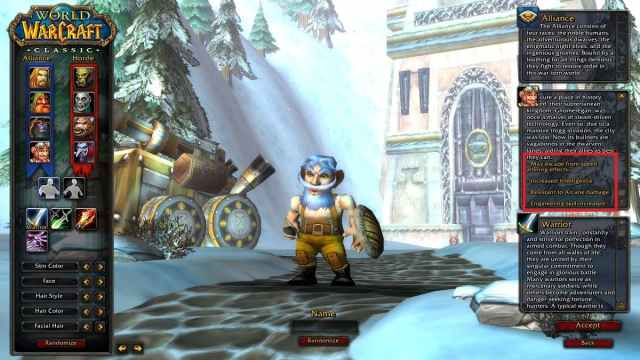 WoW Classic Gnome Creation Screen