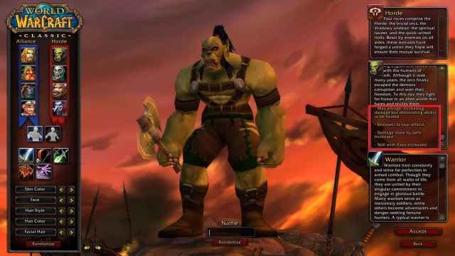 WoW Classic Orc Creation Screen