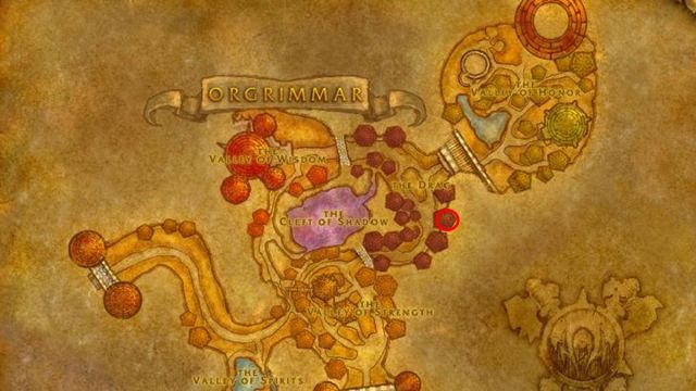 WoW Classic Ogrimmar map with Borya circled