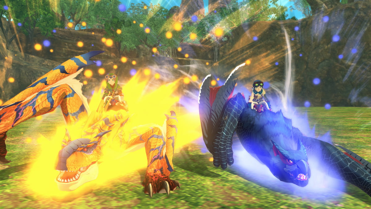 two monster hunter stories 2 players riding their monsters