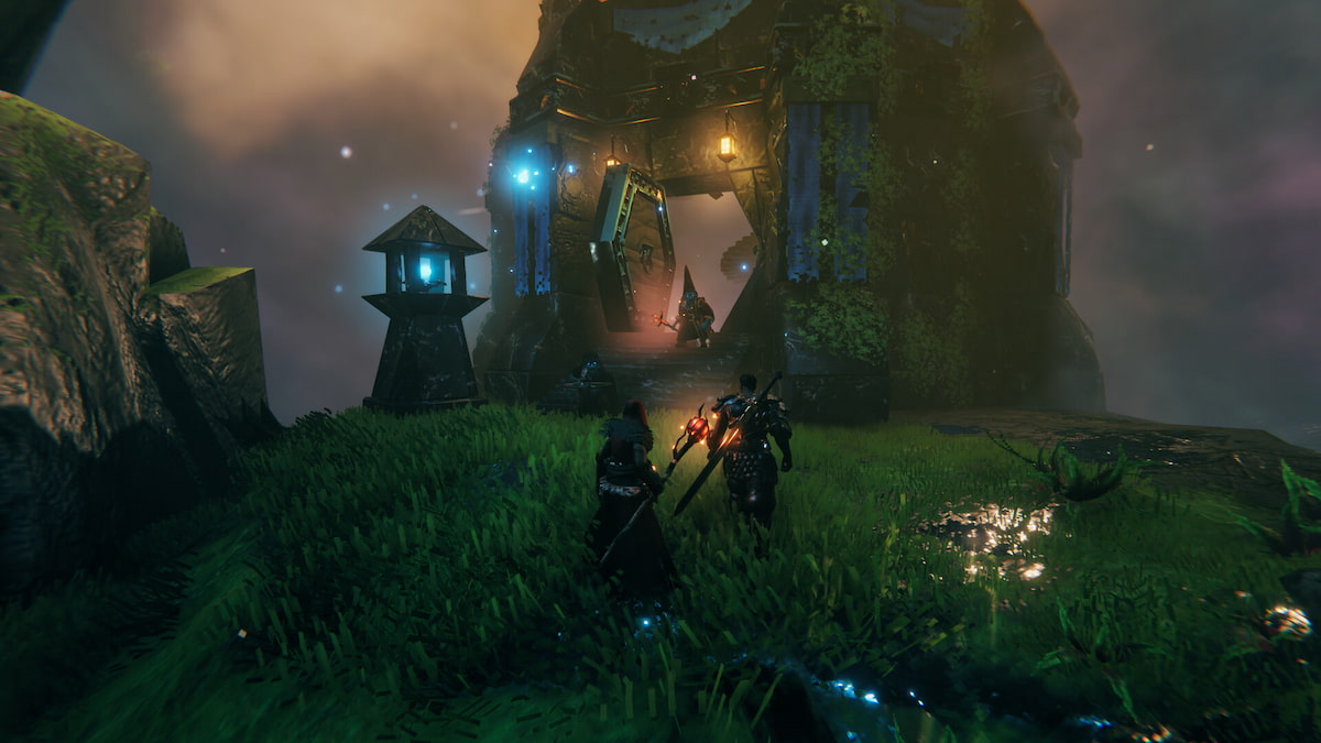 valheim coop players approaching a tower