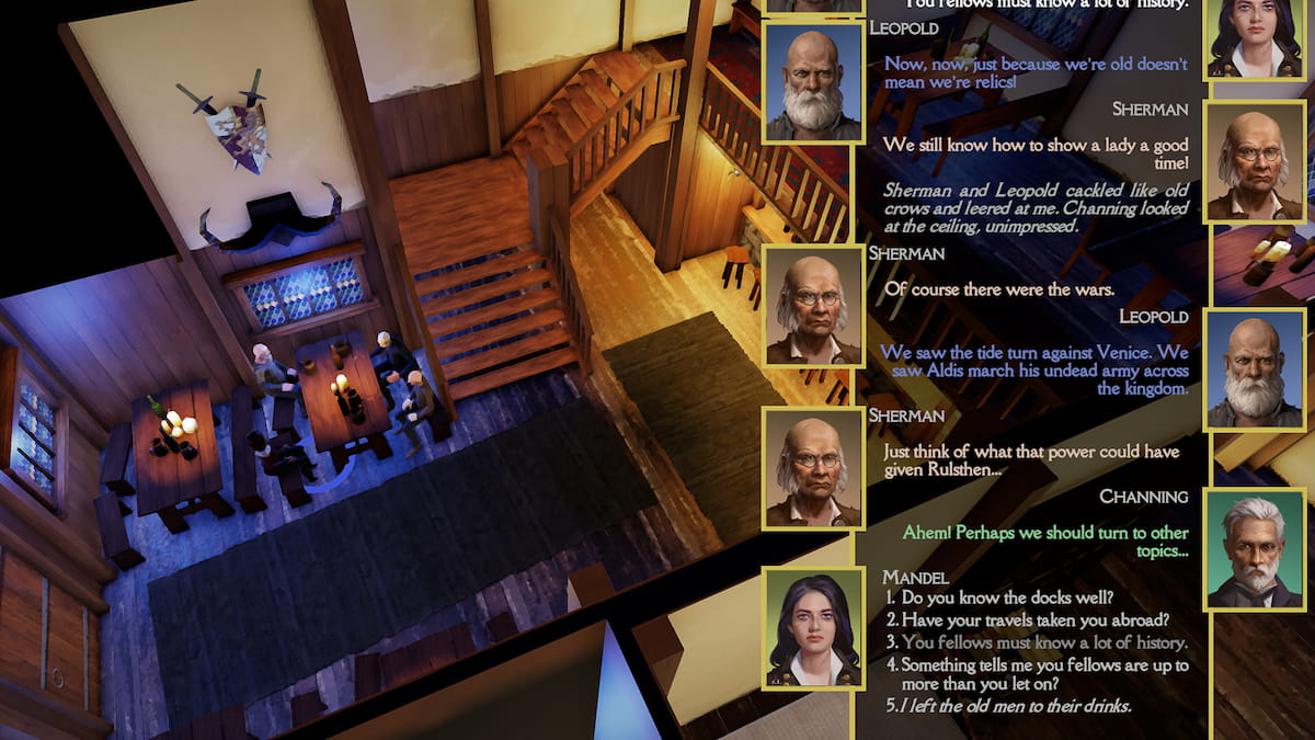 the necromancer tale main character talking to npcs in a house