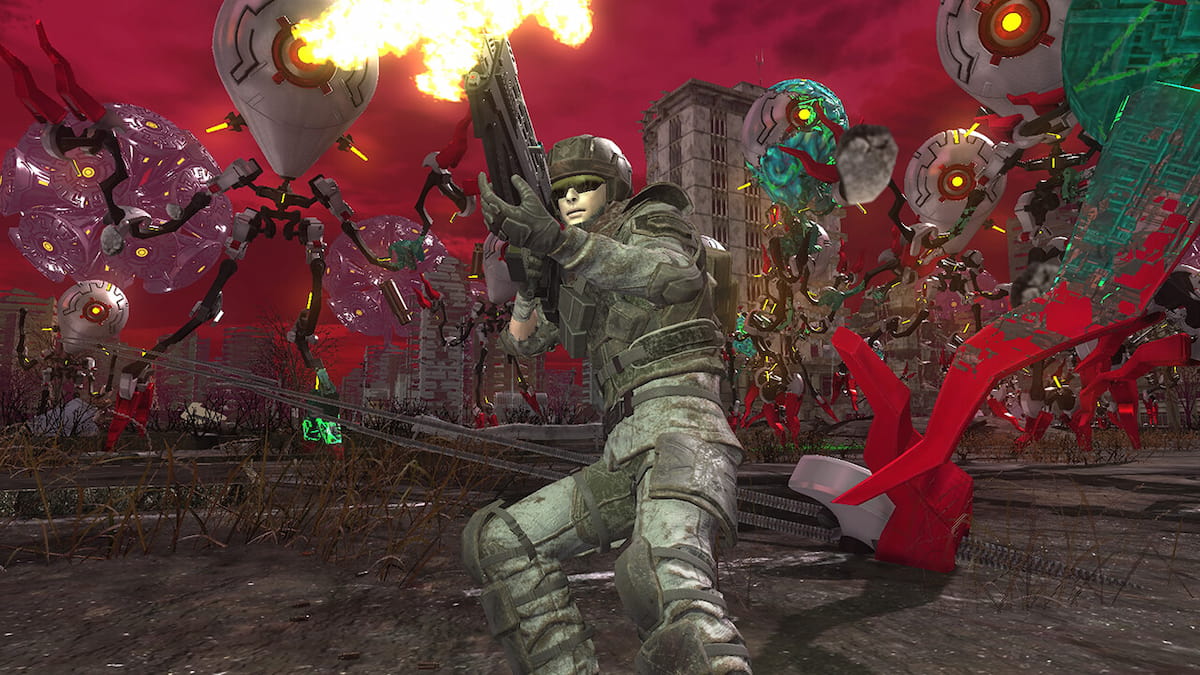 soldier shooting at insects in earth defense force 6