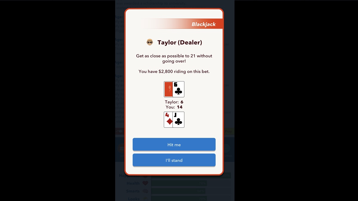 The dealer and player's blackjack hands