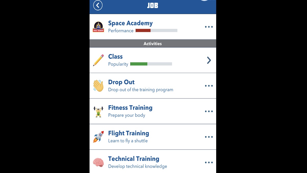 BitLife Space Academy Options
