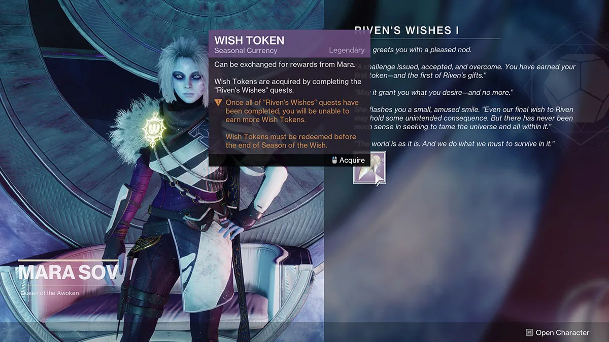 Getting a Wish Token from Mara Sov from Riven's Wishes