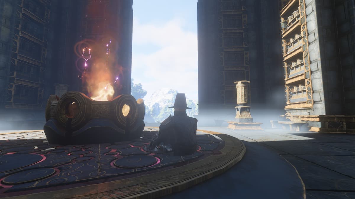 Character sitting in front of an Ancient Spire Flame.