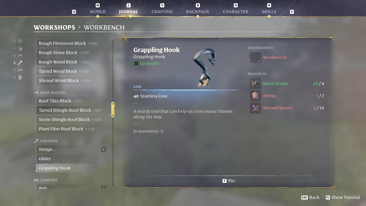 Grappling Hook crafting requirements