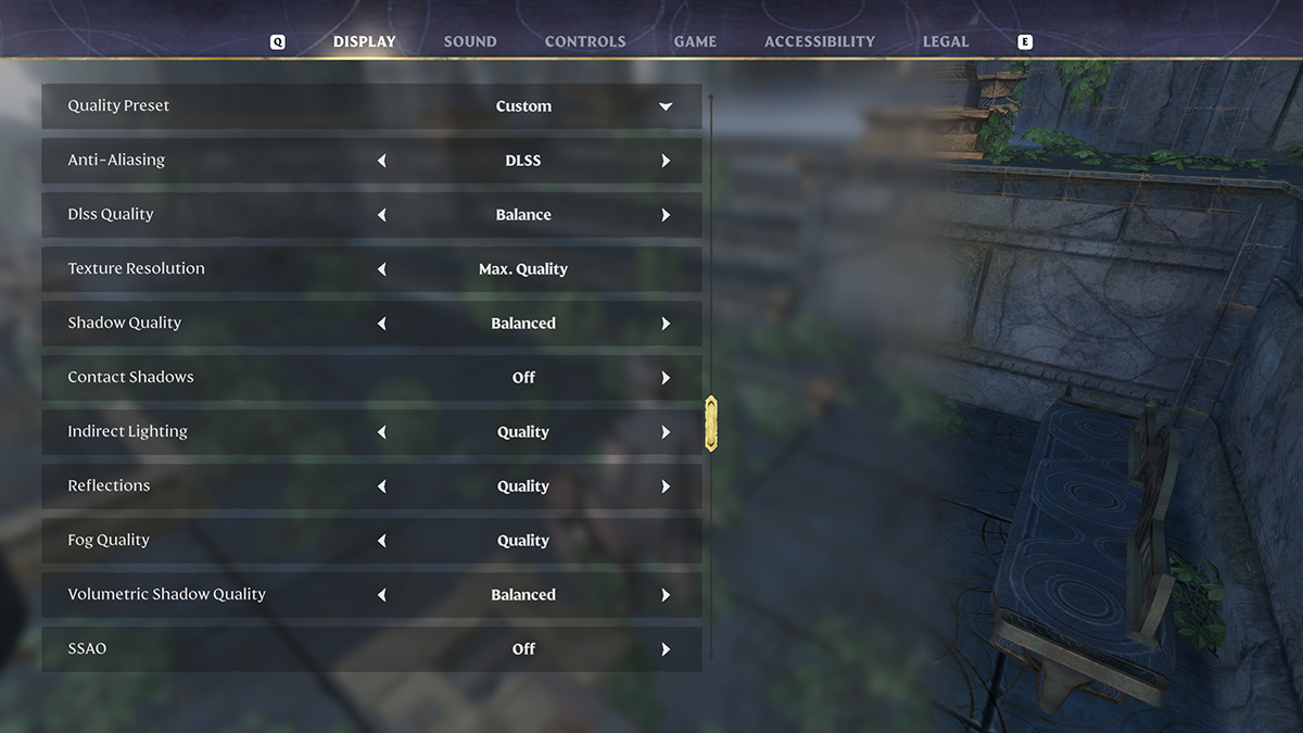 The graphics settings menu in Enshrouded
