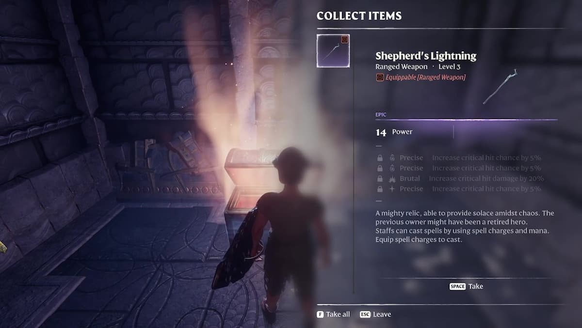 Looting a rare Shepherd's Lightning staff. 