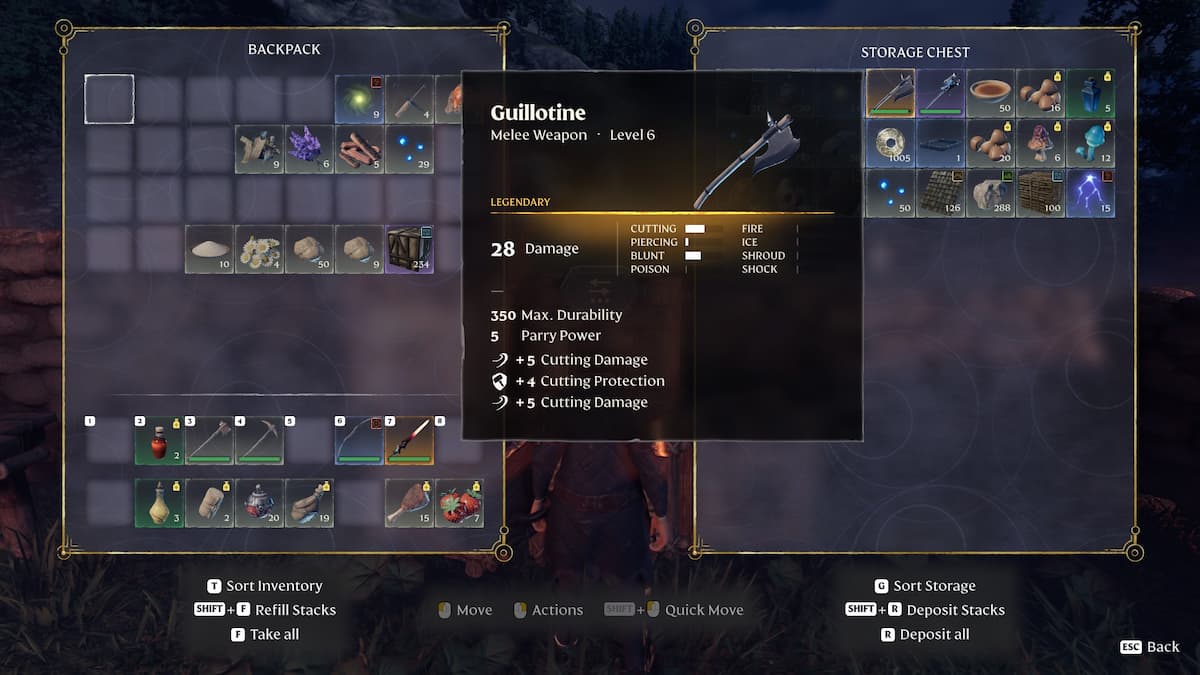 Legendary Guillotine inventory information.