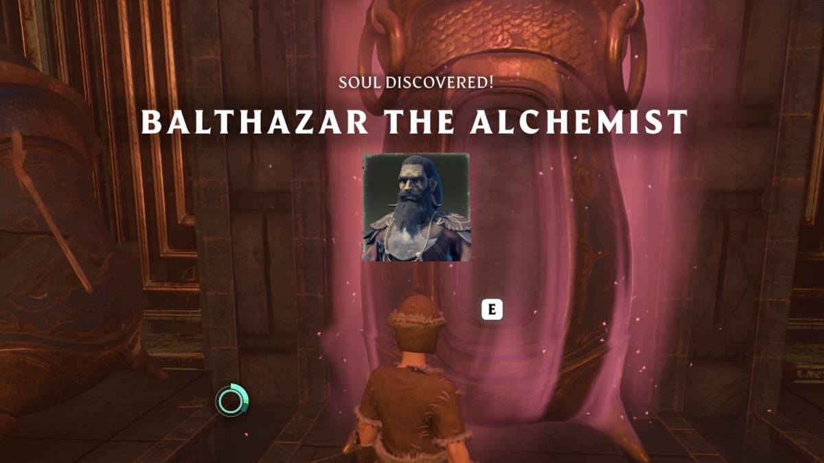The player's first encounter with the Alchemist in Enshrouded