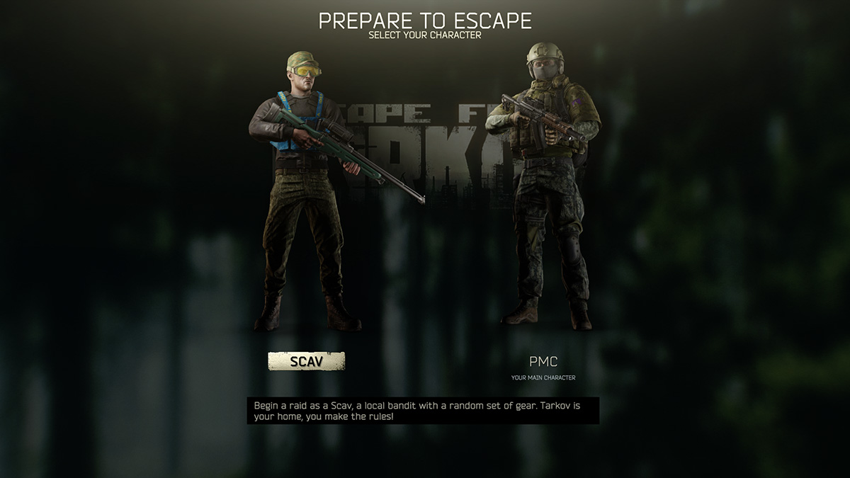 Scav selection menu in Escape from Tarkov
