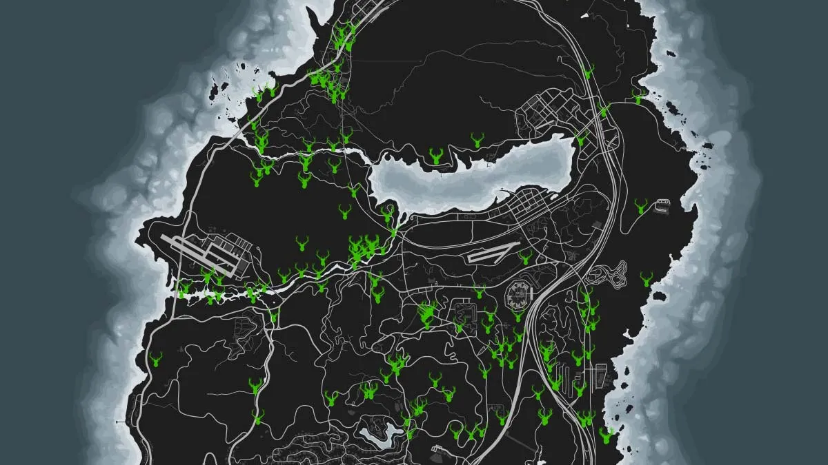 Deer animal locations on the GTA 5 Online map