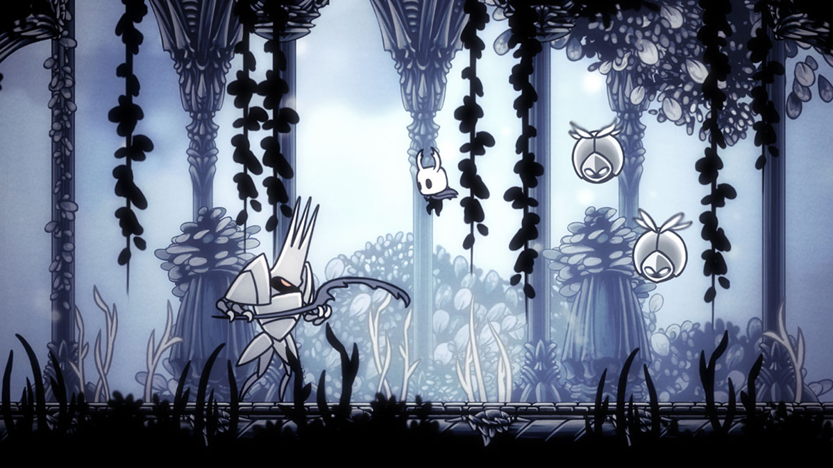 The nameless knight fights in Hollow Knight