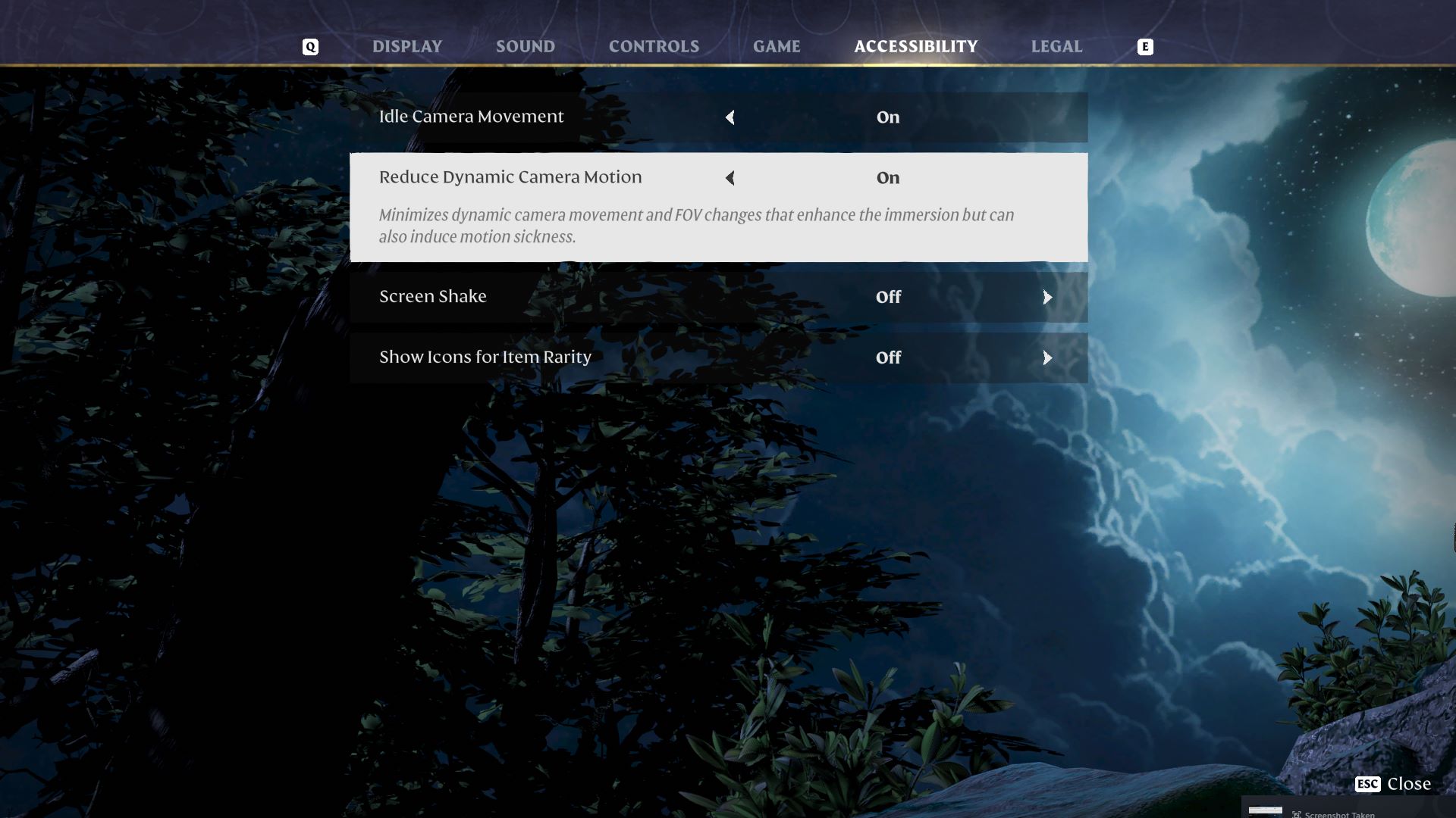 The Accessibility settings menu in Enshrouded