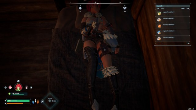 A player character sleeping on a bed.
