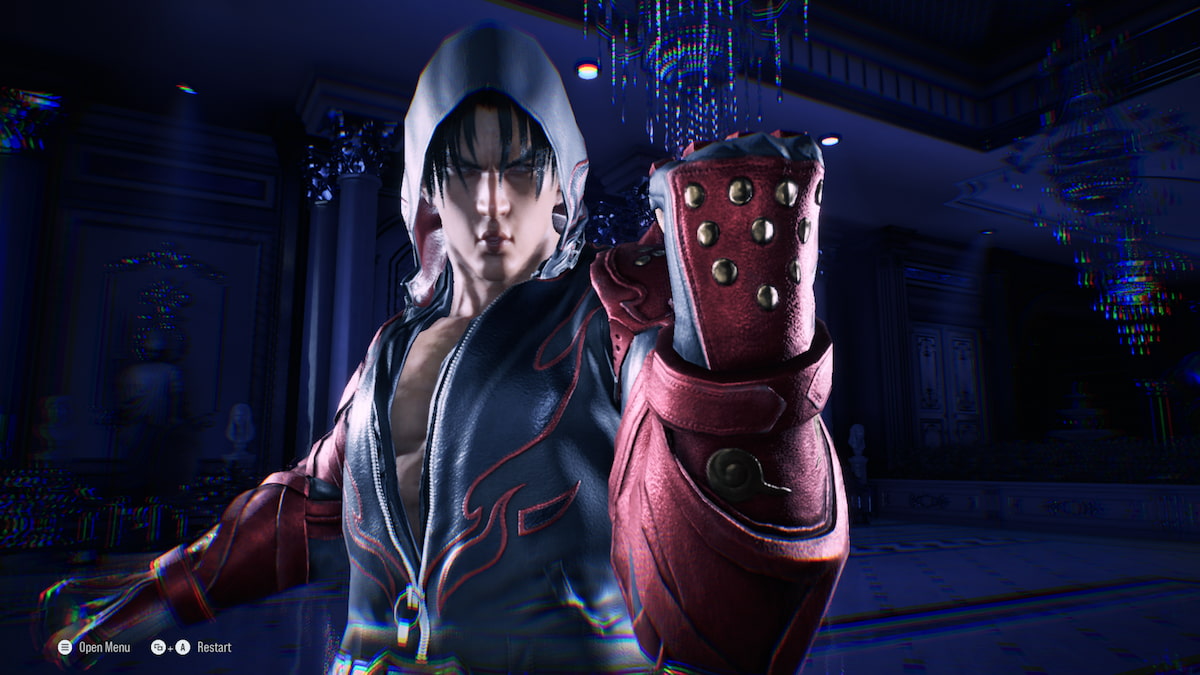 Jin Kazama's cinematic for during his Heat Burst, holding his fist up.