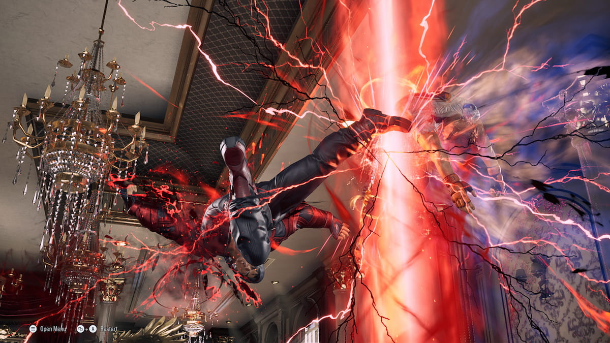 Jin Kazama kicking Hwoarang in the air with his Heat Smash.