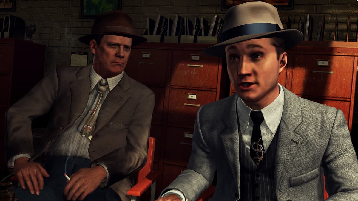 Cole phelps leaning forward in disbelief