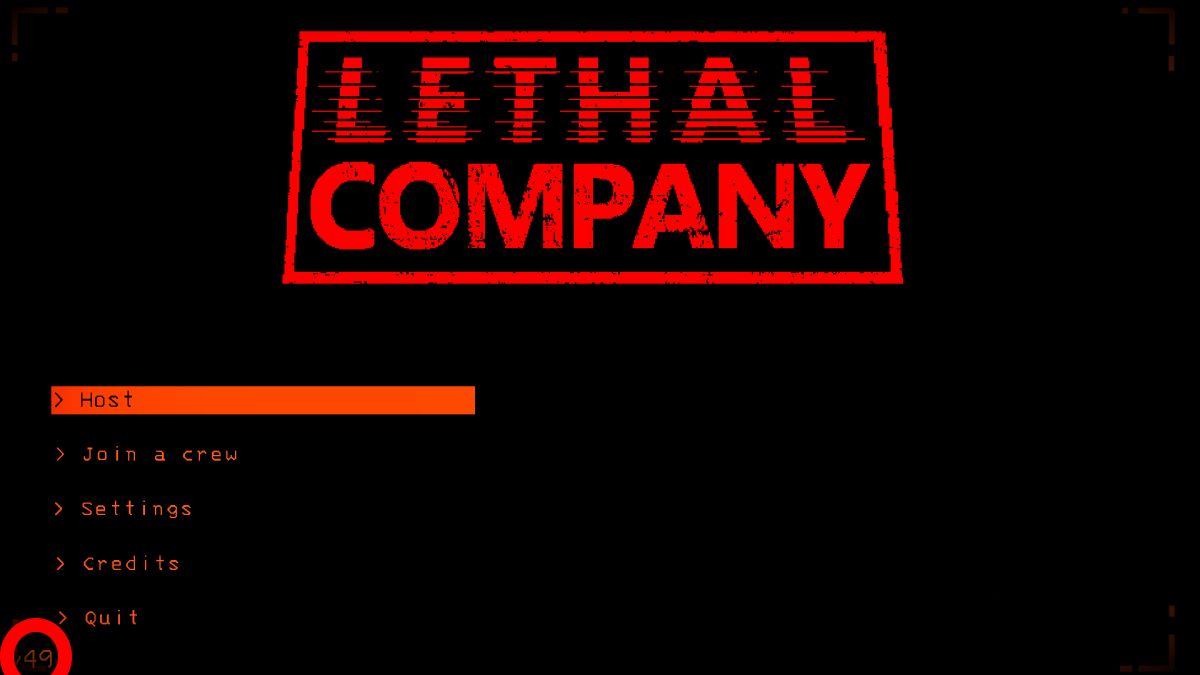 The Lethal Company v49 main menu.