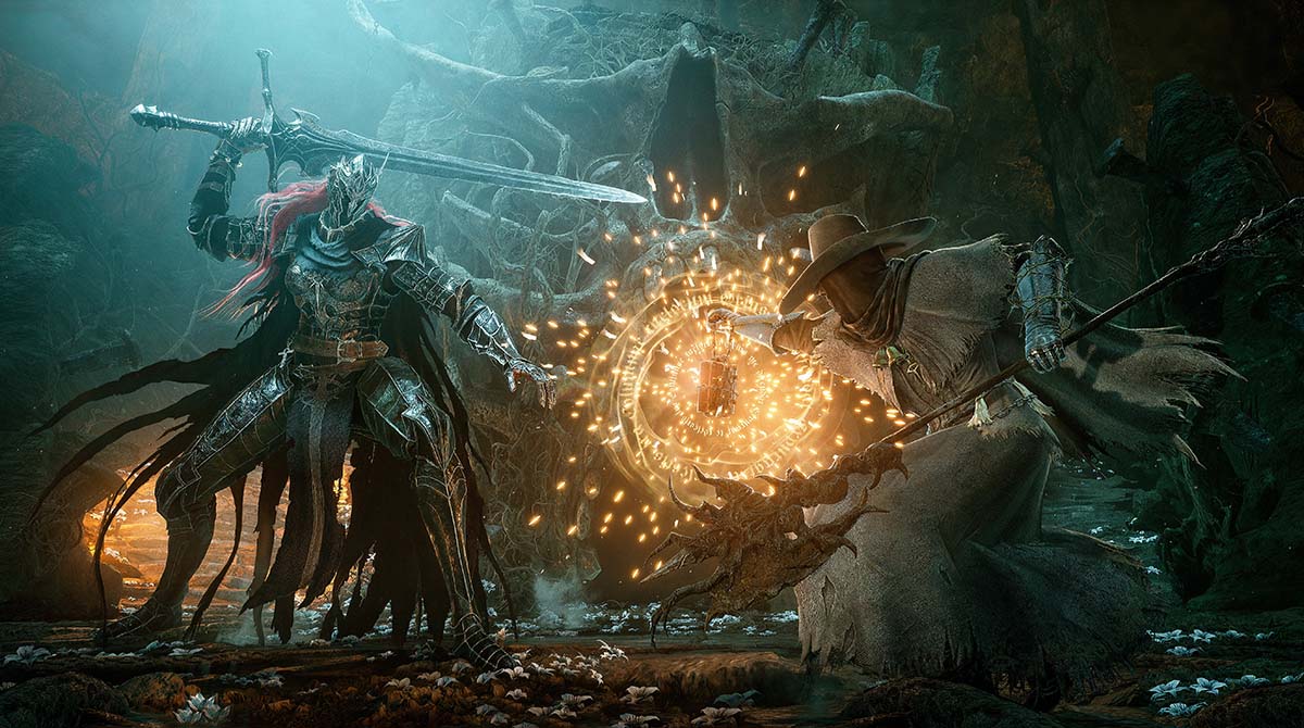 The Lampbearer from Lords of the Fallen fighting an enemy