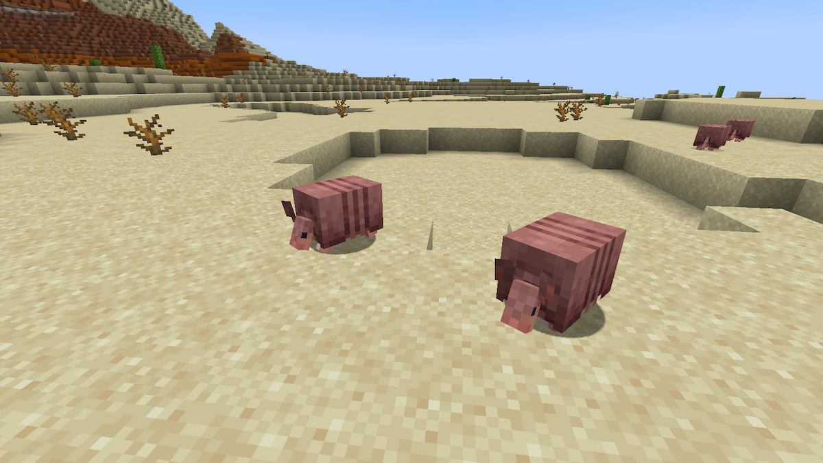 A group of Armadillos with the updated design in the Badlands Biome.