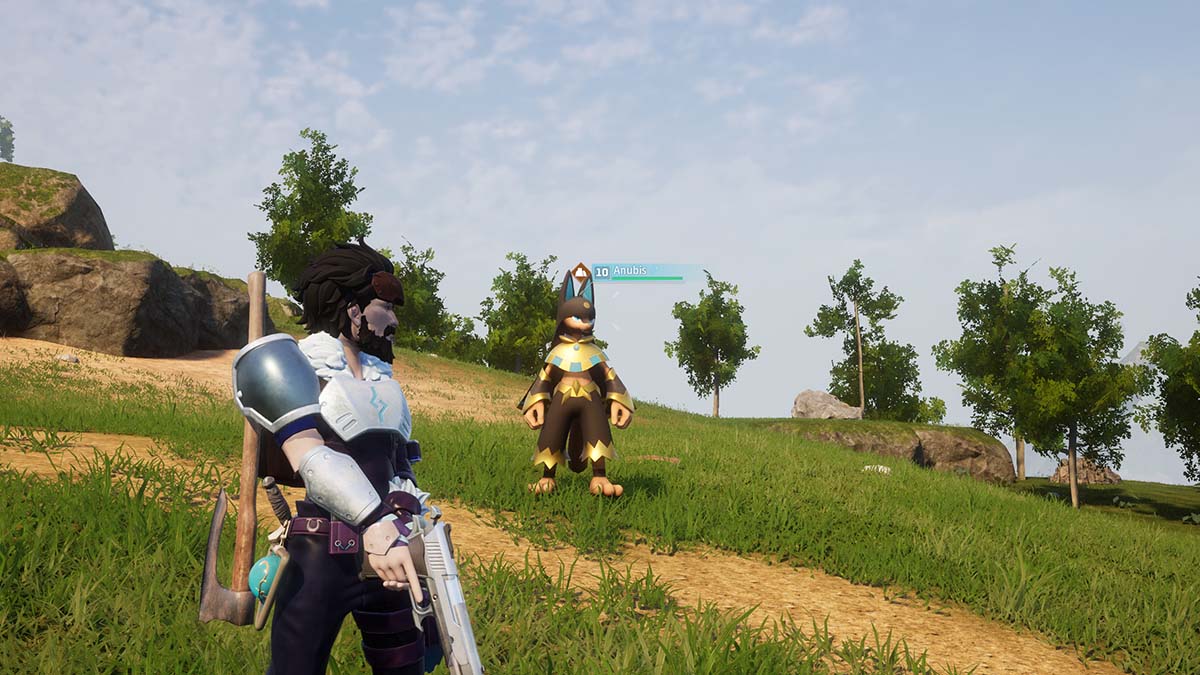The Anubis Pal standing in a field in Palworld