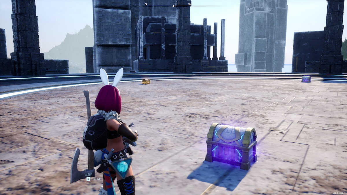 Player surrounded by three chests
