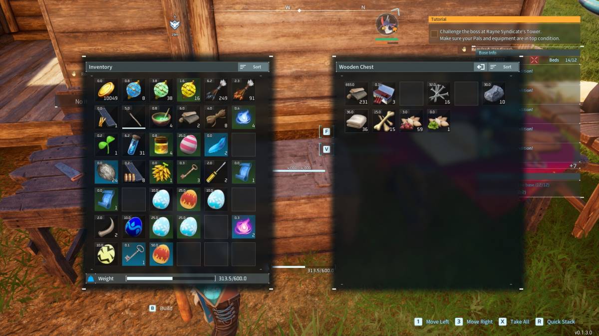Moving items from one chest to another using the Tab trick in Palworld