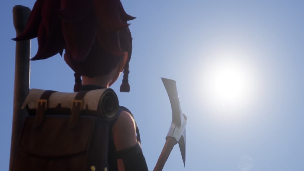 The sun in the sky and a girl with a pickaxe