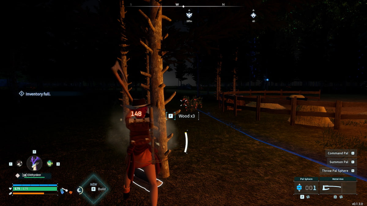 Player chopping down a tree