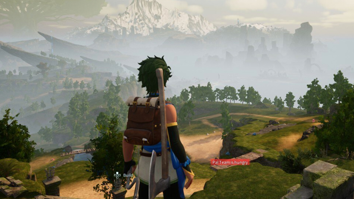 player standing on top of tall cliff looking into the horizon
