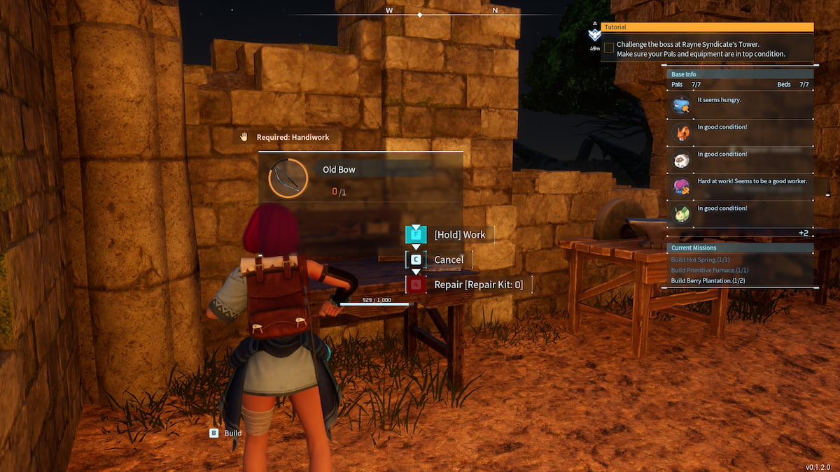 Player crafting an enhanced Old Bow at the Primitive Workbench