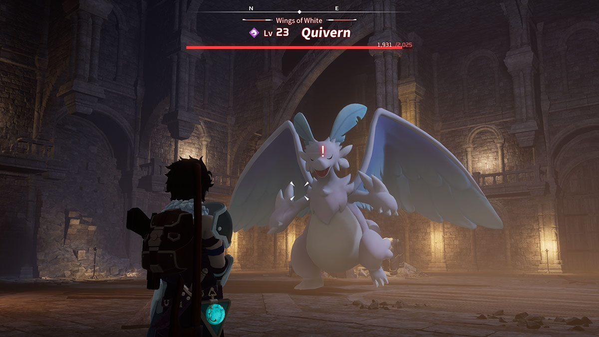 Starting a fight with Quivern in Palworld