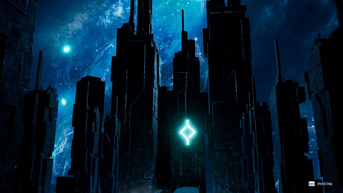 Cinematic image of Rayne Syndicate Tower at night.