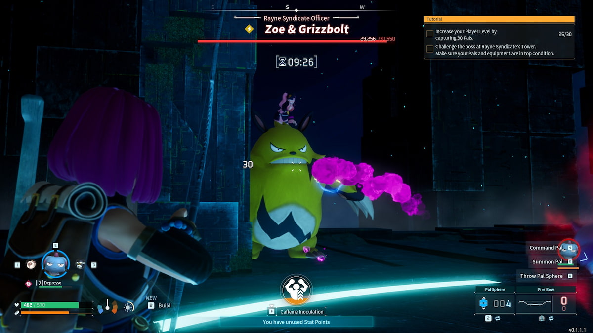 Player fighting Zoe and Grizzbolt with a bow and arrow