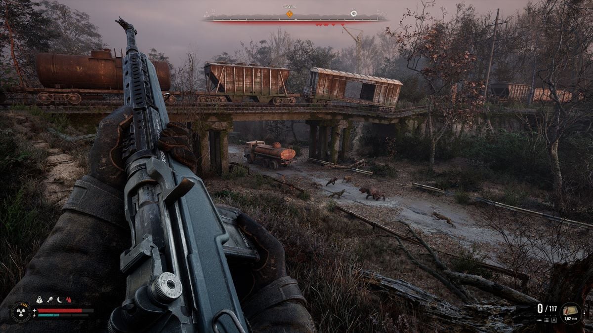 The player reloading their gun in Stalker 2: Heart of Chornobyl