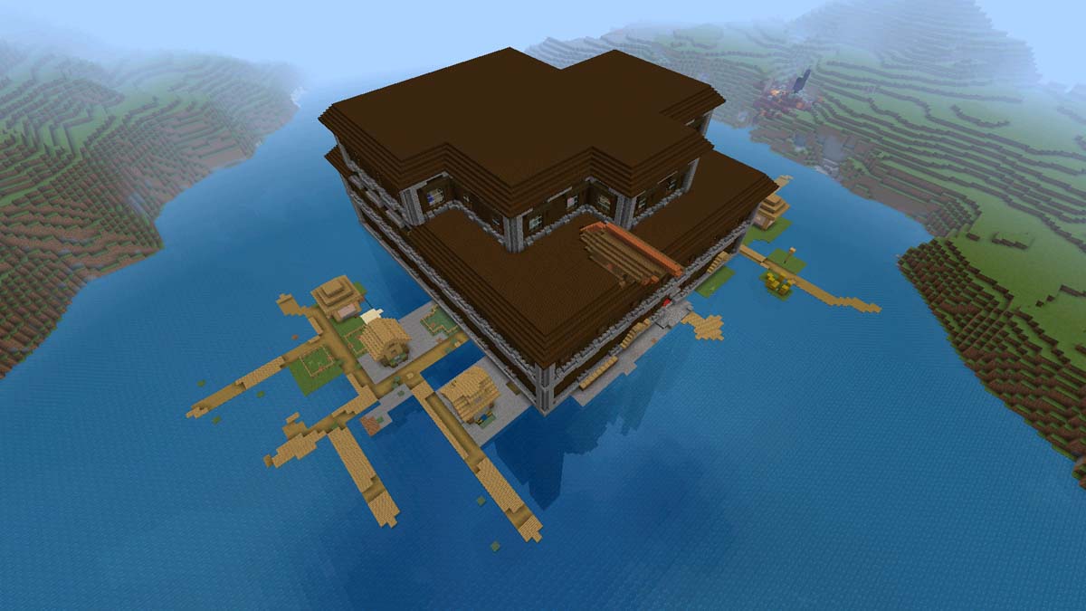 Mansion with village and shipwreck in Minecraft
