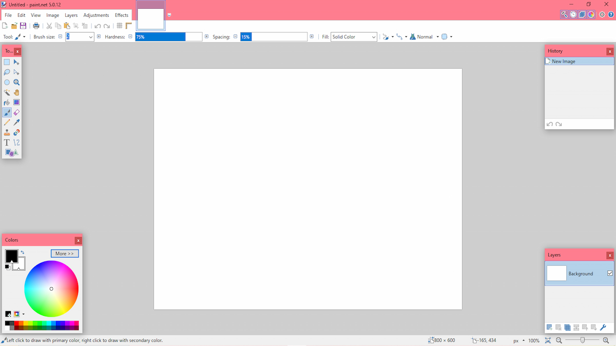 A blank layout of the Paint.NET program.